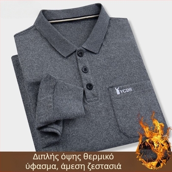 Ανδρική μακρυμάνικη T‑shirt με γυριστό γιακά Turn-Down, τσέπη, διπλό βελούδο, εκτύπωση με γράμματα, pullover, 96% πολυεστέρας, ζεστή για χειμώνα, άνοιξη και φθινοπωρο