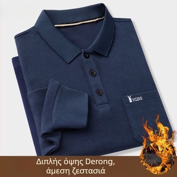 Ανδρική μακρυμάνικη T‑shirt με γυριστό γιακά Turn-Down, τσέπη, διπλό βελούδο, εκτύπωση με γράμματα, pullover, 96% πολυεστέρας, ζεστή για χειμώνα, άνοιξη και φθινοπωρο