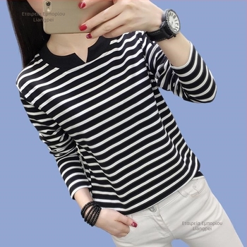 Γυναικεία μακρυμάνικη μπλούζα από βαμβάκι-Modal, με κέντημα, V-λαιμό, φθινόπωρο 2025