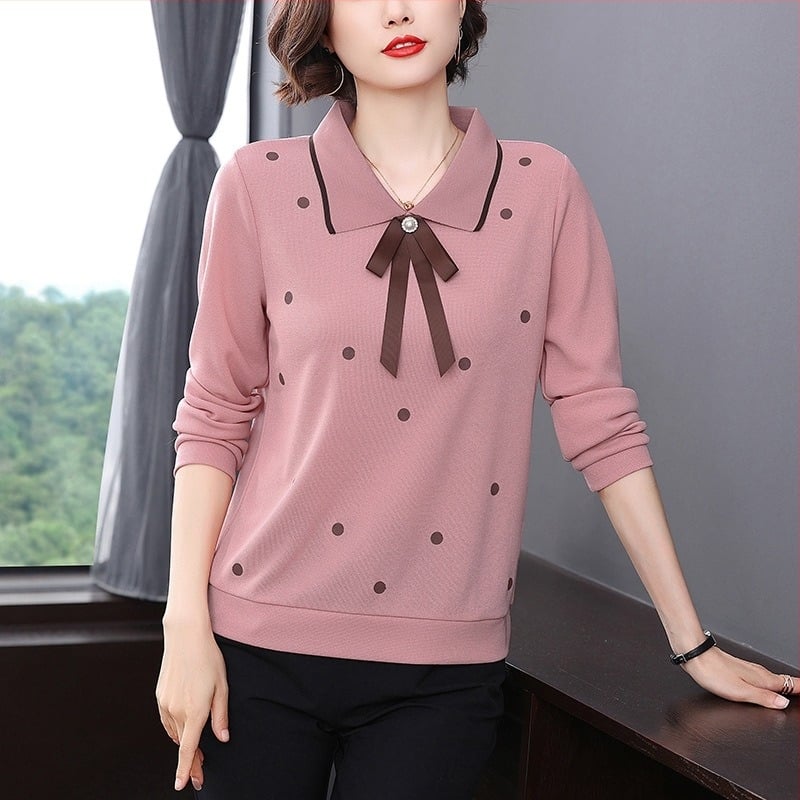 Μπλούζα με πουά μοτίβο, μακριά μανίκια, ελεύθερη γραμμή, στυλ πουλόβερ, μήκος 50–65 εκ.