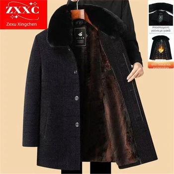 Ανδρικό παλτό από βαμβάκι με επένδυση φλίς, γέμισμα από βαμβάκι, μονόμπροστο με πέτο