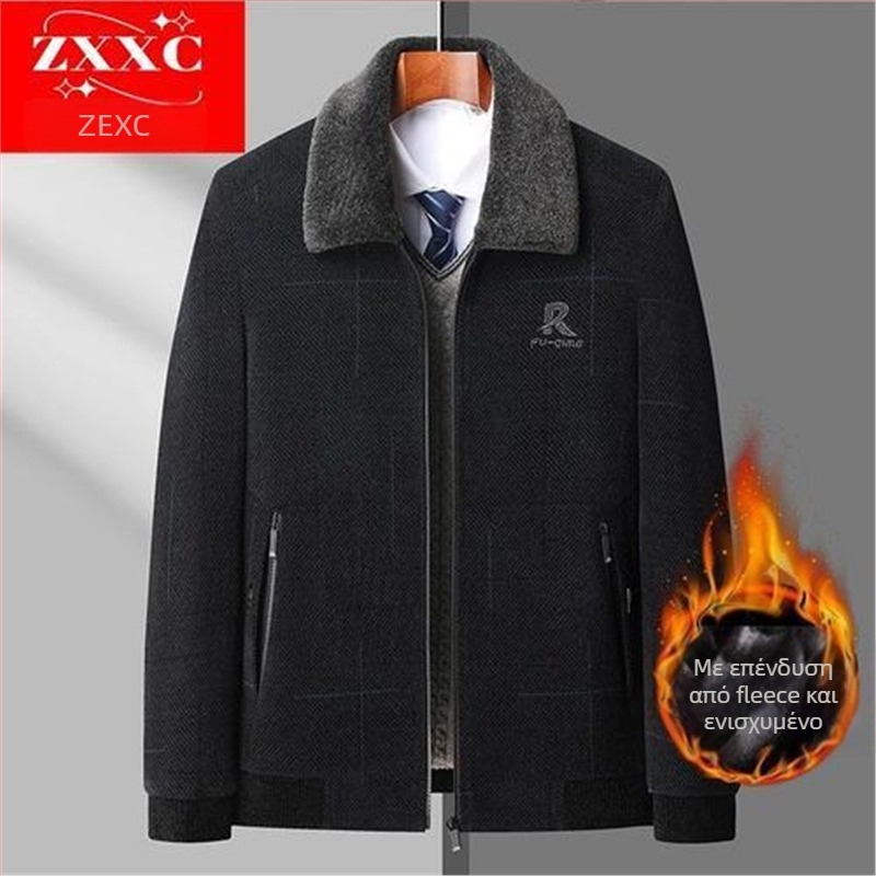 Ανδρικό παλτό από βαμβάκι με επένδυση φλίς, γέμισμα από βαμβάκι, μονόμπροστο με πέτο