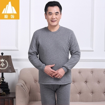 Junling ανδρικό σετ θερμικού ενδύματος φθινοπωρινό-χειμερινό από βαμβάκι, τριών στρώσεων, εξαιρετικά παχύ, 100% βαμβάκι εξωτερικός ιστός και επένδυση, τοπ με στρογγυλή λαιμόκοψη και παντελόνια, μονόχρωμο