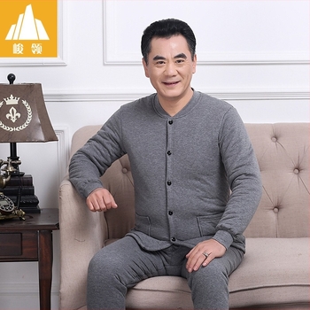 Junling ανδρικό σετ θερμικού ενδύματος φθινοπωρινό-χειμερινό από βαμβάκι, τριών στρώσεων, εξαιρετικά παχύ, 100% βαμβάκι εξωτερικός ιστός και επένδυση, τοπ με στρογγυλή λαιμόκοψη και παντελόνια, μονόχρωμο