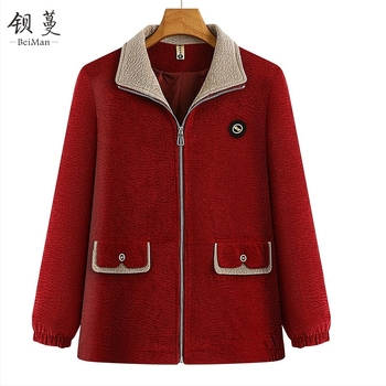 Μεσαίου μήκους γυναικείο μπουφάν για γυναίκες μέσης ηλικίας και ηλικιωμένες, γεωμετρικό σχέδιο, πολυεστέρας 50–70%, φθινοπωρινή έκδοση 2025