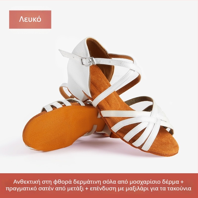 Παπούτσια λατινικού χορού για παιδιά και κορίτσια, μαλακή σόλα από δέρμα ελαφιού, επάνω μέρος από συνθετικό δέρμα και μετάξι, διαπερατά, ελαφριά, απορρόφηση κραδασμών, για μπαλέτο, σύγχρονο χορό και λατινικό χορό