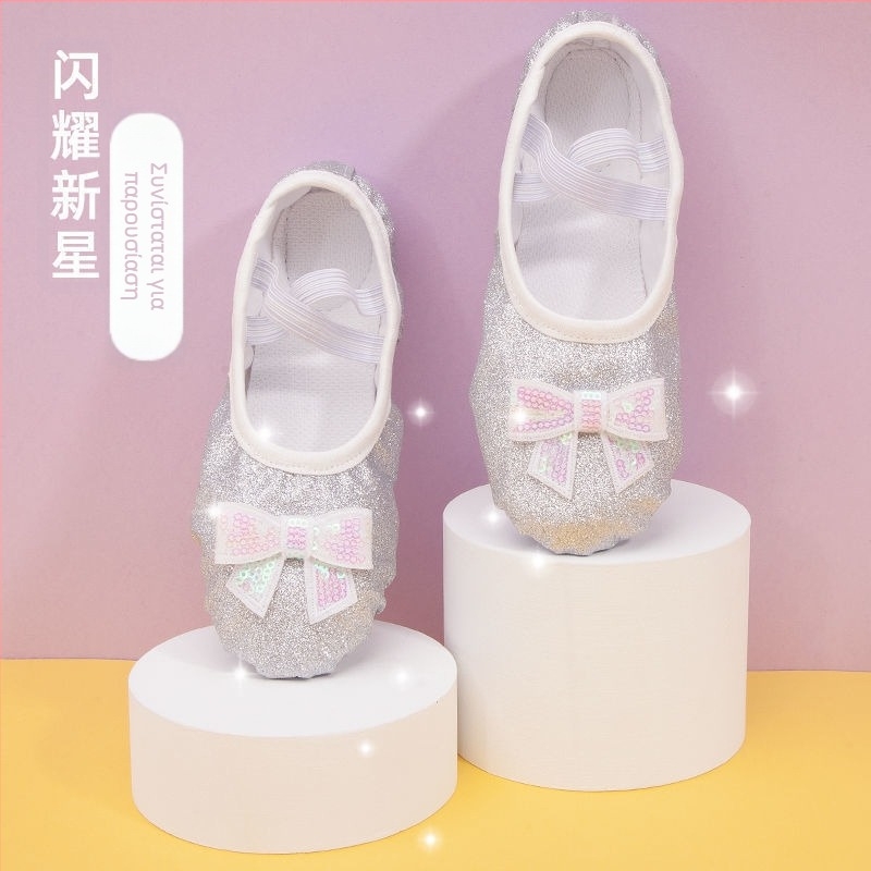 Παιδικά παπούτσια μπαλέτου με μαλακή δερμάτινη σόλα, βαμβακερό πάνω μέρος, σχέδιο γατιού πατούνας – για κορίτσια, πρόβες χορού