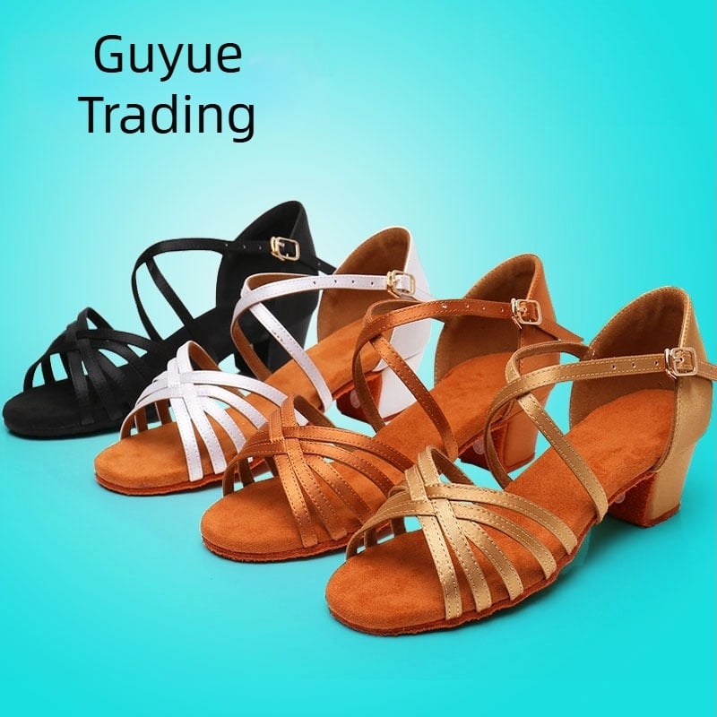 Παπούτσια Latin χορού για κορίτσια – ελαφριά, επάνω από μετάξι, δερμάτινη σόλα, για παιδιά