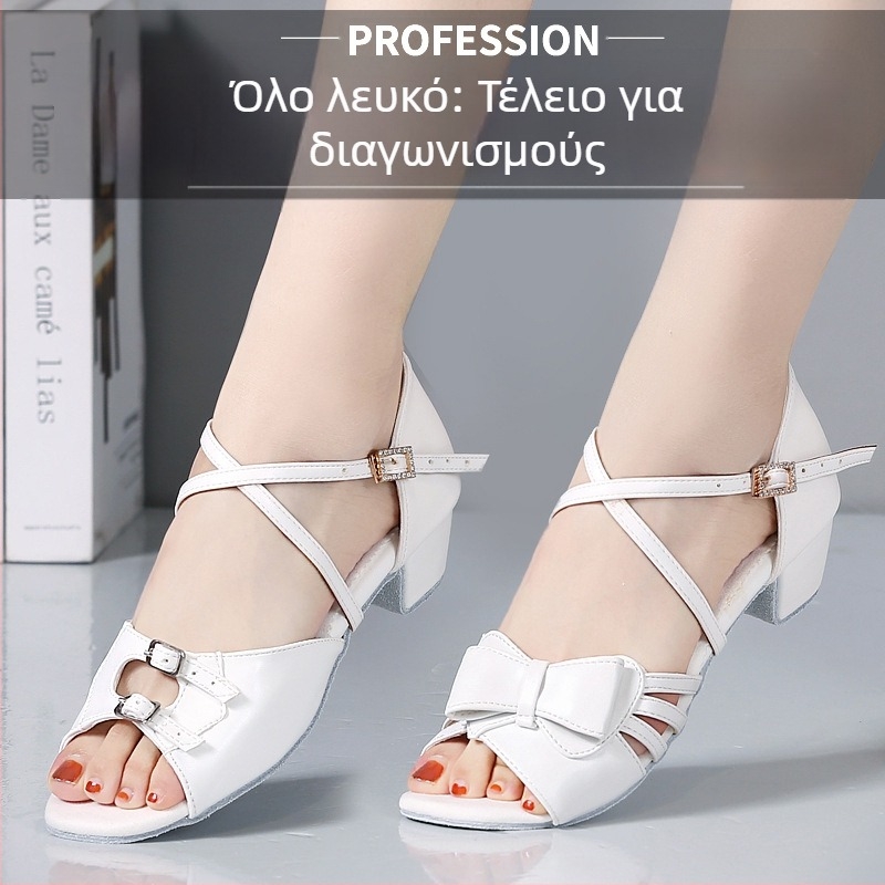Παιδικά Παπούτσια Λατινικού Χορού για Κορίτσια, Δερμάτινη Σόλα, Άνω Μέρος Νάιλον + Δέρμα, Χαμηλό Τακούνι