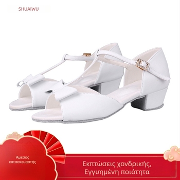 Παιδικά παπούτσια Latin χορού για κορίτσια, με μεσαίο-χαμηλό τακούνι, επάνω μέρος από συνθετικό δέρμα, σόλα από δέρμα, για μοντέρνο και λατιν χορό
