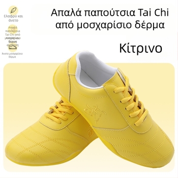 Unisex εσωτερικά παπούτσια προπόνησης μαχητικών τεχνών — γνήσιο δέρμα επάνω, διαπνέον ύφασμα από δίχτυ, χαμηλός άνω, καουτσούκ σόλα, αντιολισθητικά