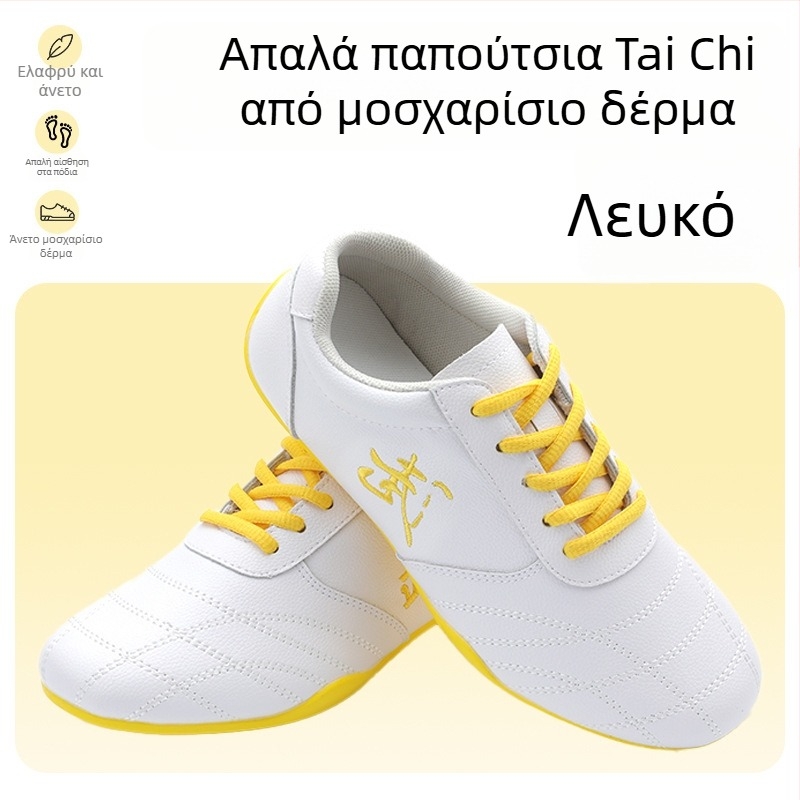 Unisex εσωτερικά παπούτσια προπόνησης μαχητικών τεχνών — γνήσιο δέρμα επάνω, διαπνέον ύφασμα από δίχτυ, χαμηλός άνω, καουτσούκ σόλα, αντιολισθητικά