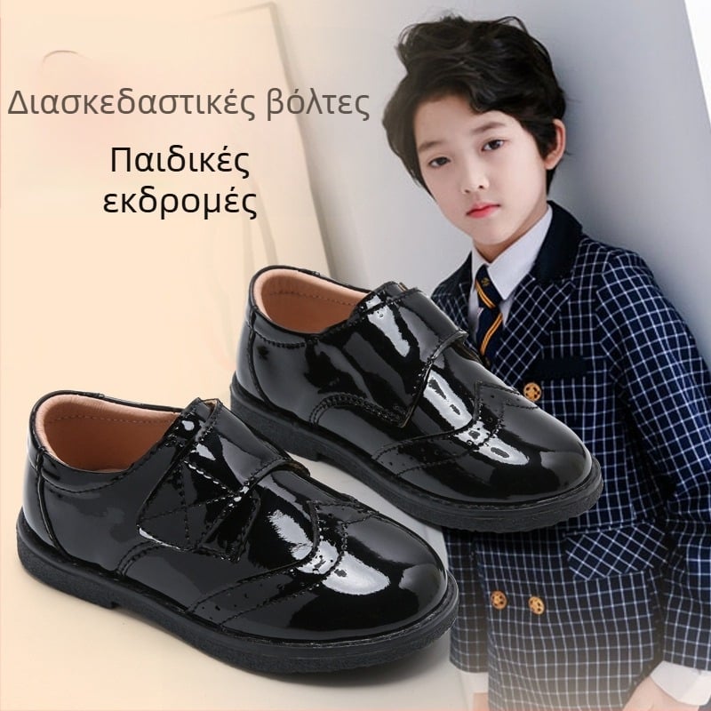 Παιδικά brogue παπούτσια για αγόρια, επάνω Microfiber, Velcro κούμπωμα, PU πάτος, Αγγλικός στυλ