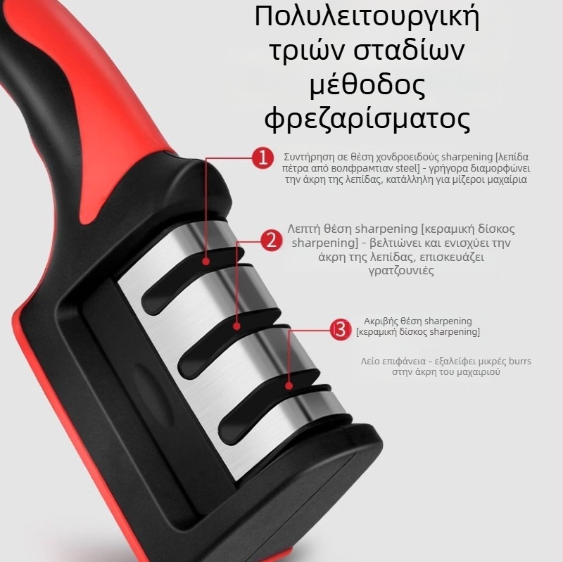 Χειροκίνητος ακονιστήρι μαχαιριών και ψαλιδιών από ανοξείδωτο ατσάλι – 3-4 στάδια ακονίσματος, χειροκίνητη λειτουργία, διαθέσιμο OEM/ιδιωτική ετικέτα