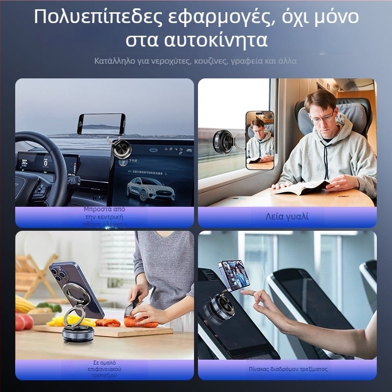 Μαγνητικός φορέας κινητού αυτοκινήτου με περιστροφή 360°, κενού αναρρόφησης, μαγνητική στερέωση, συμβατός με μπροστινό γυαλί, ασύρματη φόρτιση