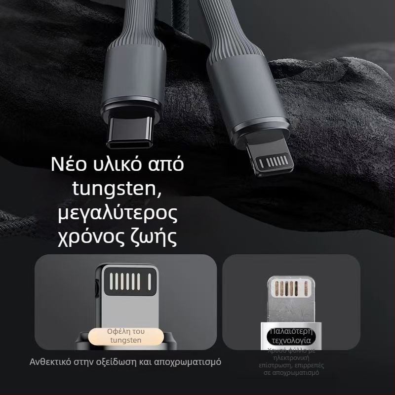 Καλώδιο φόρτισης iPhone πλεκτό με ντένιμ – Lightning & USB-C, PD γρήγορη φόρτιση, μέγ. 27W