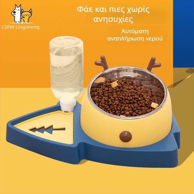 Διπλά μπολ για γάτες — ανοξείδωτο ατσάλι + PP, διπλός σχεδιασμός, για γάτες, Yi Chong Home