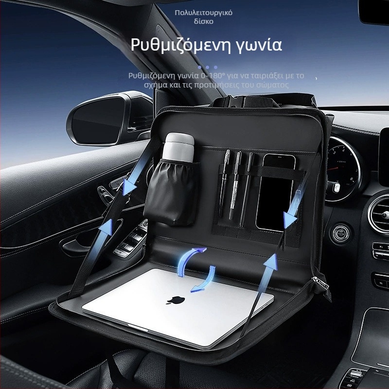 Τραπεζάκι τιμονιού αυτοκινήτου με θήκη για φορητό υπολογιστή και στήριγμα tablet; Πολυλειτουργικό, αναδιπλούμενο; Εγκατάσταση: επιτοίχια; Υλικό: Άλλο; Συμβατό με γενικά αυτοκίνητα