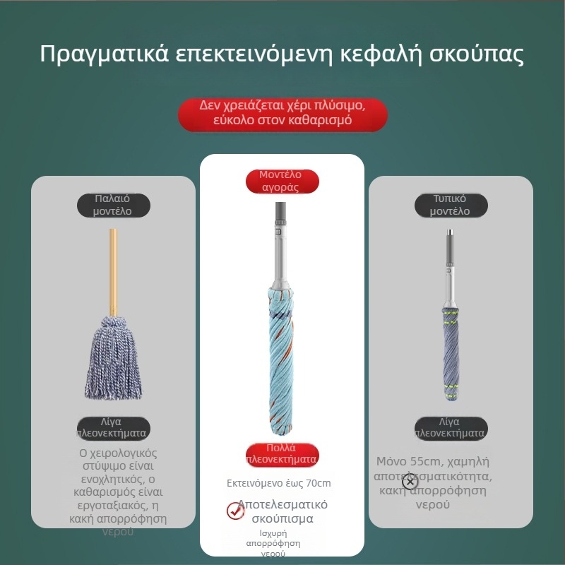 Σκούπα νερού χωρίς επαφή με αυτόματο στύψιμο – Διπλής μετάδοσης, ράβδος από ανοξείδωτο χάλυβα, κεφαλή από πανί, τετραπλευρικό στύψιμο, φόρτωση έως 10 kg