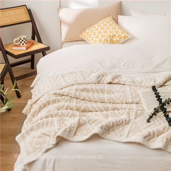 Πλεκτή κουβέρτα καναπέ σε μποέμικο στυλ – ακρυλικό + μισό βελούρο, γεωμετρικό σχέδιο, 800–999 g, παραμετροποίηση