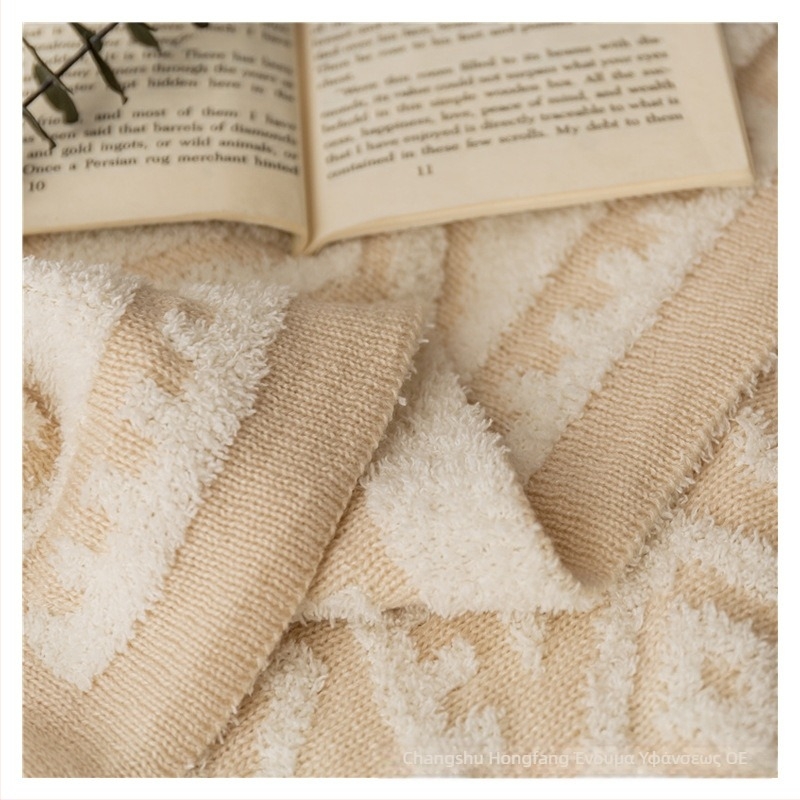 Πλεκτή κουβέρτα καναπέ σε μποέμικο στυλ – ακρυλικό + μισό βελούρο, γεωμετρικό σχέδιο, 800–999 g, παραμετροποίηση