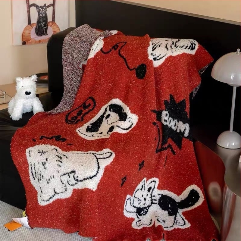 Κουβέρτα με σκυλάκι καρτούν – 800–999 g, κατάλληλο για όλες τις εποχές, προσαρμόσιμη, μοτίβο καρτούν, στυλ καρτούν, διακοσμητικό ριχτάρι για τον καναπέ
