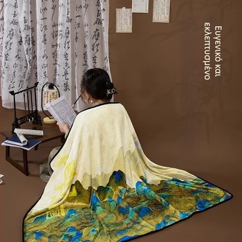 Μαντήλι-κουβέρτα σε στυλ Νέου κινεζικού στυλ, τοπίο μοτίβο, πολυεστέρας, 230 γρ, Άνοιξη-Φθινόπωρο