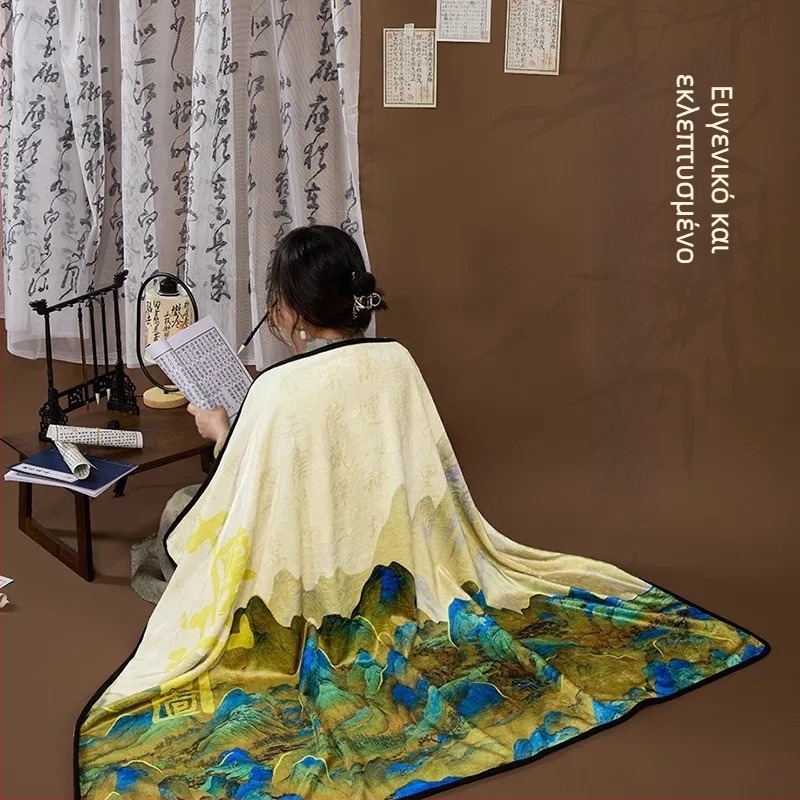 Μαντήλι-κουβέρτα σε στυλ Νέου κινεζικού στυλ, τοπίο μοτίβο, πολυεστέρας, 230 γρ, Άνοιξη-Φθινόπωρο