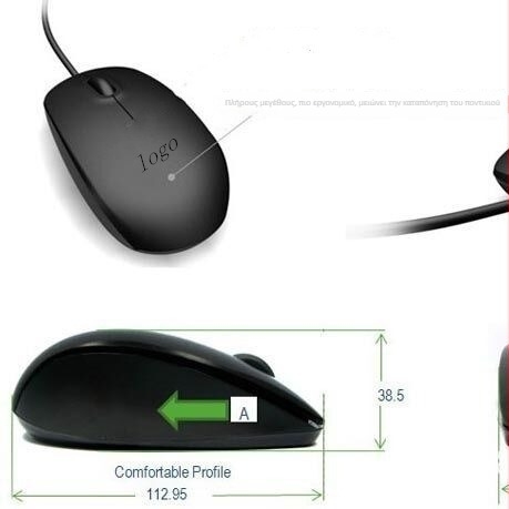 MS111 οπτικό USB ενσύρματο ποντίκι, 1000 DPI, 3 κουμπιά, τροχός κύλισης, καλώδιο 1,5 m, για φορητό υπολογιστή