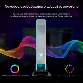 Στήριγμα ακουστικών με LED RGB φωτισμό, διπλής λειτουργίας για προβολή και αποθήκευση σε επιφάνεια εργασίας; μοντέλο Acrylic bracket; υλικό σιλικόνη