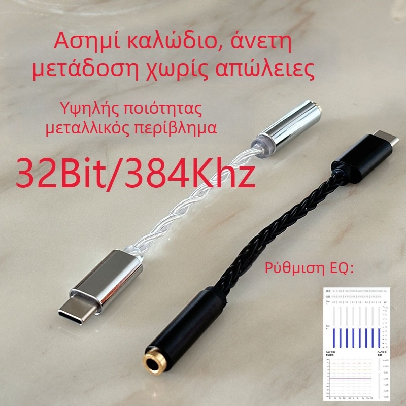 Type-C σε 3,5 mm ψηφιακό αποκωδικοποιητή ήχου για ακουστικά με ρυθμιζόμενο EQ (Μάρκα SN, Μοντέλο 412BHM, 5000 κύκλοι συνδέσεων)