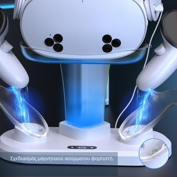 Σταθμός φόρτισης για Meta Quest 3/3S VR headset με ενσωματωμένη αποθήκευση μπαταρίας χειριστή, ABS υλικό, φορητός σχεδιασμός, 720 g