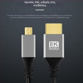 Καλώδιο HDMI προς Micro HDMI 8K 2.1, χαλκός αγωγός, επίχρυσος, τύπος μετατροπέα, για ψηφιακές συσκευές
