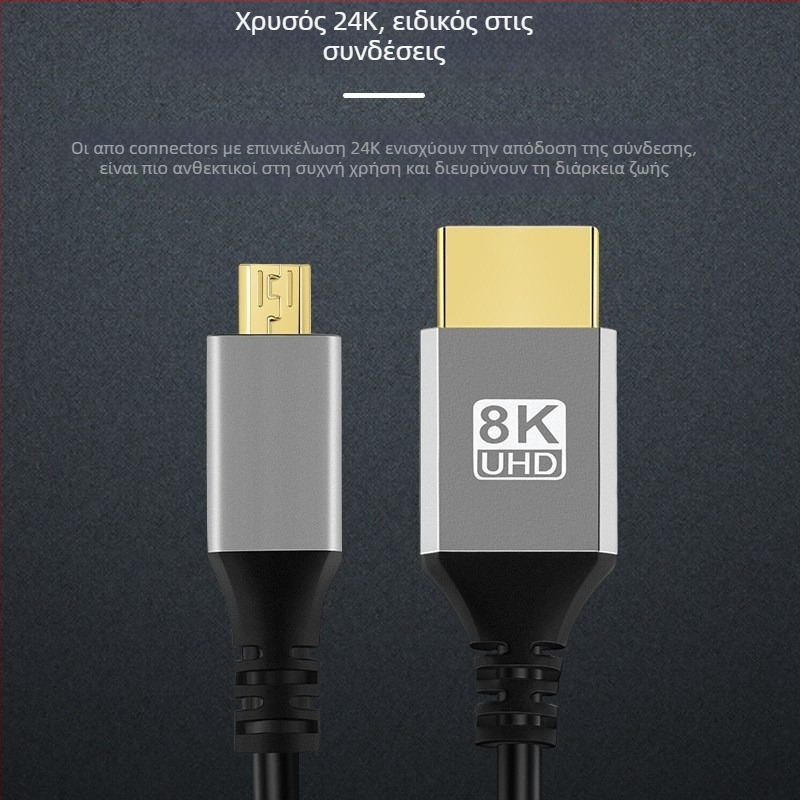 Καλώδιο HDMI προς Micro HDMI 8K 2.1, χαλκός αγωγός, επίχρυσος, τύπος μετατροπέα, για ψηφιακές συσκευές