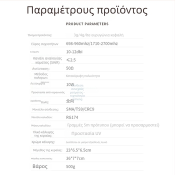 4G κεραία gun-barrel, εξωτερική κεραία omni για δρομολογητές και μόντεμ, εύρος συχνοτήτων 698-960/1710-2700 MHz, 50 Ω, VSWR ≤ 2.5, 220 V
