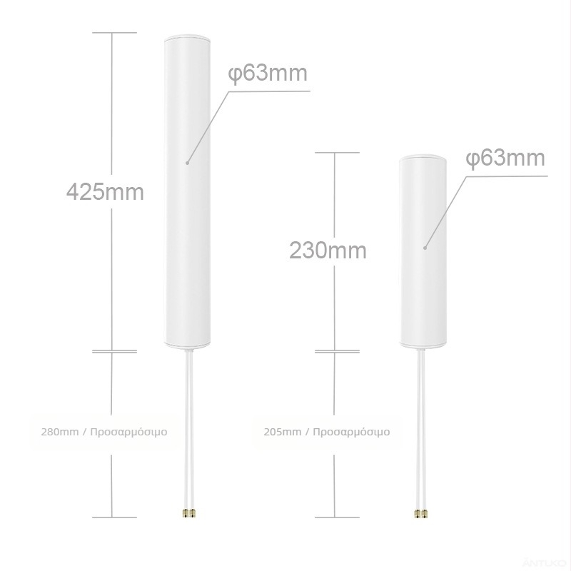 AW-7010 εξωτερική πανκατευθυντική κεραία με σχεδίαση gun-barrel, ενίσχυση 5-18, ζώνη 600-2700 MHz, 50 Ω, SWR ≤1.5, DC τροφοδοσία 3.3-5.0 V