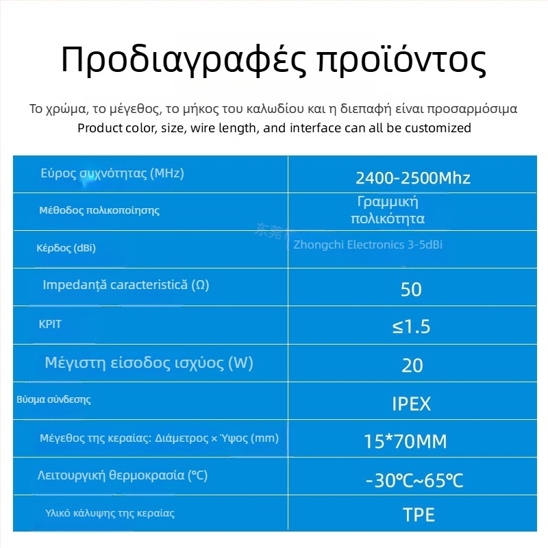Κεραία WiFi με κεφαλή μανιταριού, αδιάβροχη, πολυκατευθυντική, εσωτερική τοποθέτηση σε οροφή, 3–5 dBi, 433 MHz, 50 Ω, SWR ≤ 1.5