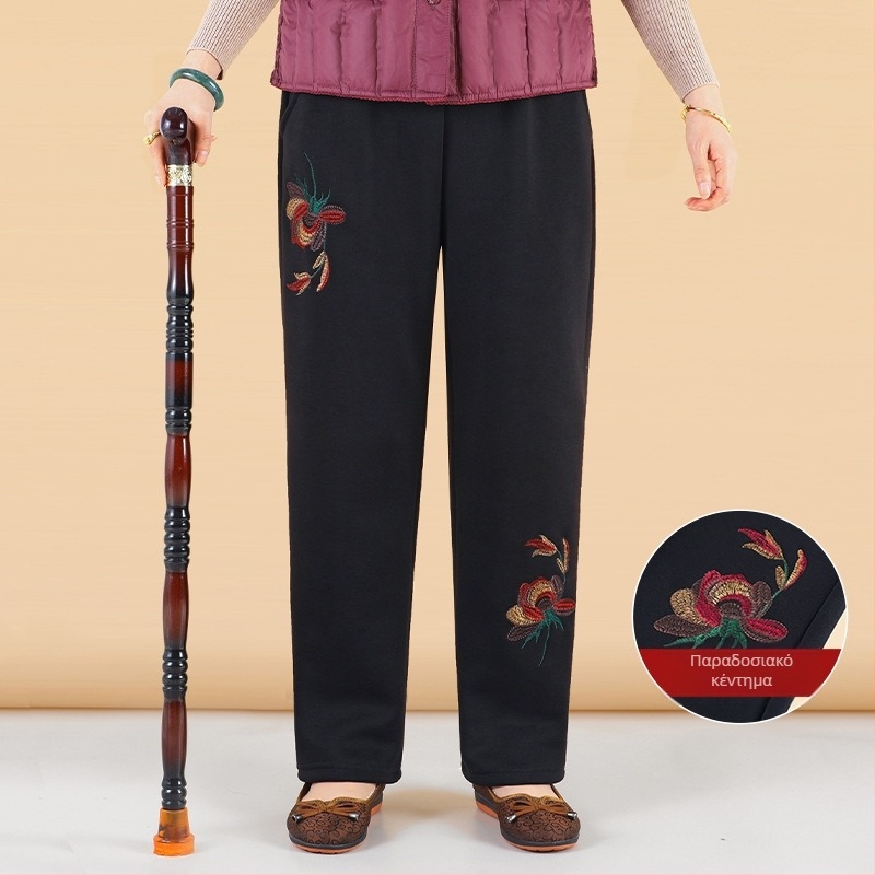 Φαρδιά γυναικεία παντελόνια - άνετο ιαπωνο-κορεατικό χαλάρωμα, βαμβαροβισκόζη μείγμα (50-70% βαμβάκι, 30-50% βισκόζη), κέντημα, μάρκα Lady of the Tang Dynasty