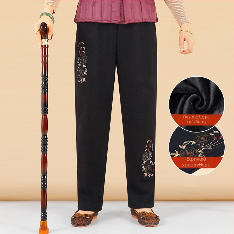 Φαρδιά γυναικεία παντελόνια - άνετο ιαπωνο-κορεατικό χαλάρωμα, βαμβαροβισκόζη μείγμα (50-70% βαμβάκι, 30-50% βισκόζη), κέντημα, μάρκα Lady of the Tang Dynasty