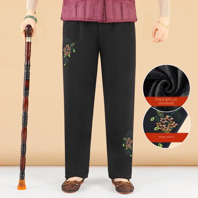 Φαρδιά γυναικεία παντελόνια - άνετο ιαπωνο-κορεατικό χαλάρωμα, βαμβαροβισκόζη μείγμα (50-70% βαμβάκι, 30-50% βισκόζη), κέντημα, μάρκα Lady of the Tang Dynasty