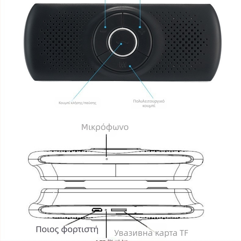 Bluetooth αυτοκινήτου hands-free ηχείο με στήριξη σε ηλιοπροστασία, ασύρματο 2,4 GHz, είσοδος 12V, ισχύς 3W