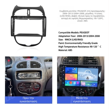 Κεντρική μονάδα πλοήγησης Android για Peugeot 206/Citroën C2 με οθόνη QLED/IPS, ανάλυση 1280x720 και ενσωματωμένη κάμερα οπισθοπορείας