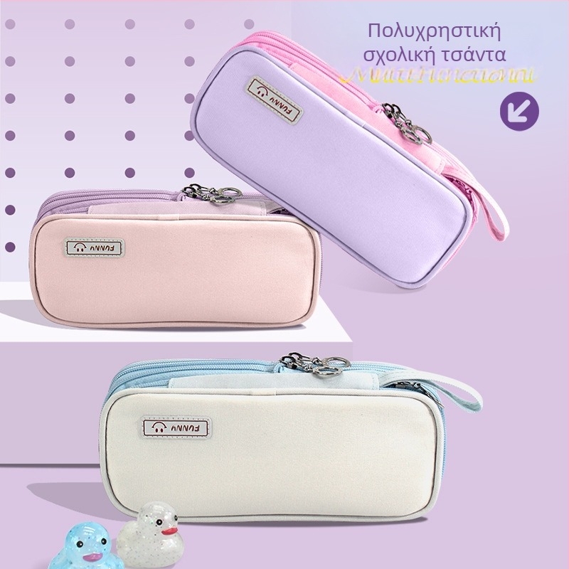 Θήκη μολυβιών, με τρία επίπεδα, φορητή, με μεγάλη χωρητικότητα (καμβάς; κορεάτικού στυλ)