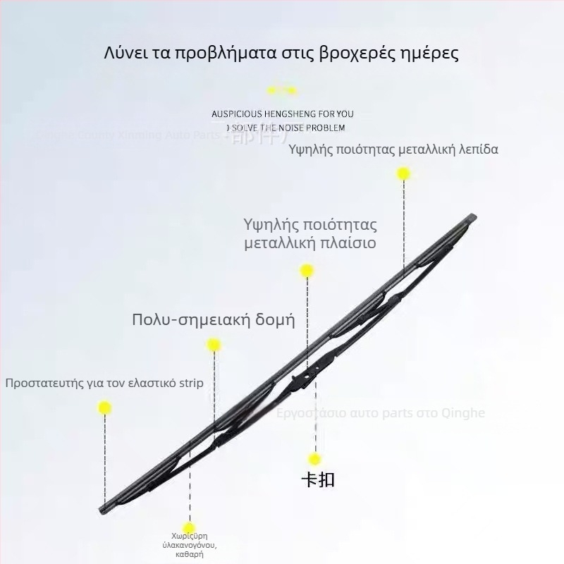 Αυτοκινητικός υαλοκαθαριστήρας με U-σχήματος σιδερένιο σκελετό, μοντέλο 14-28, συμβατός με 99% U-βραχίονες, γωνία καθαρισμού 90°, τάση 12–24V