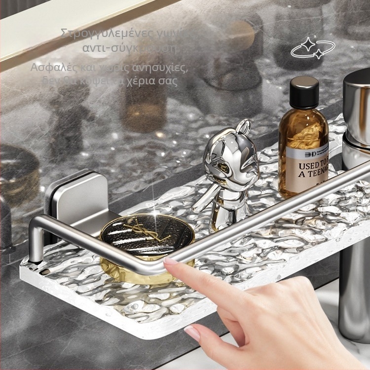 Ράφι αποθήκευσης μπάνιου από κράμα αλουμινίου, χωρίς διάτρηση, φινίρισμα αμμοβολής, εγκατάσταση μπροστά από τον καθρέφτη, φορτίο 40 Jin, ένα ράφι