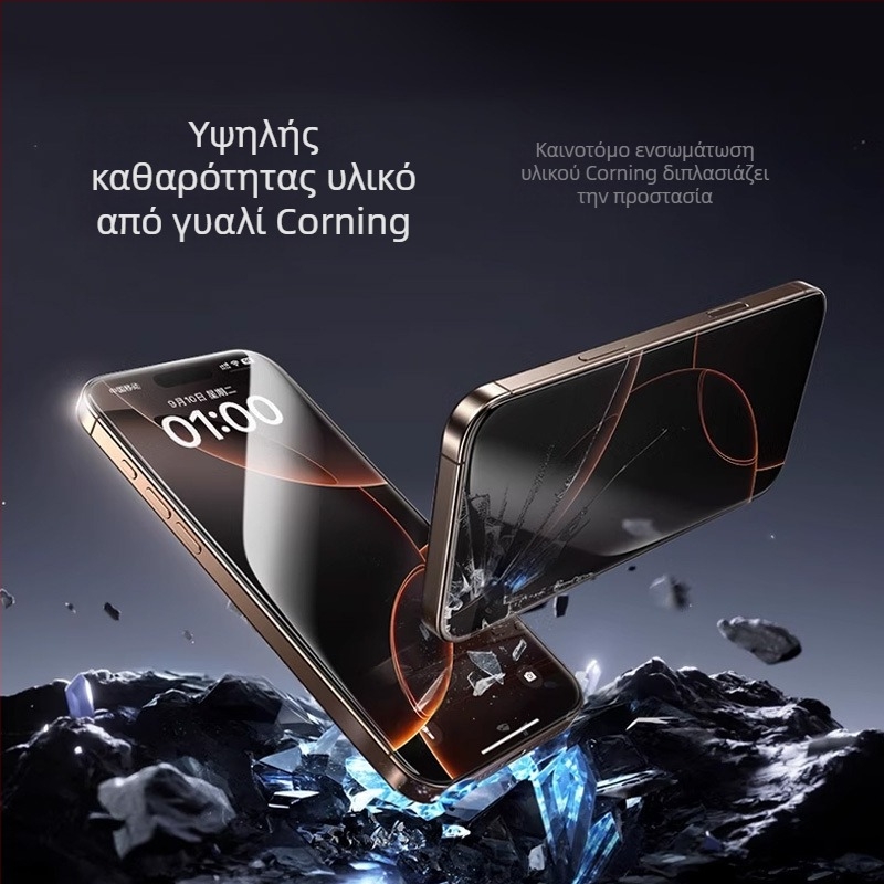 Προστατευτικό οθόνης από tempered glass για Apple 16Pro, πλήρης κάλυψη, αντι-κρυφή, αντι-δακτυλικά αποτυπώματα, ανθεκτικό στη σκόνη, HD, γρήγορη τοποθέτηση