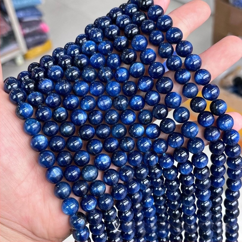 Lan Yue Jewelry Φυσικοί κυανίτης στρογγυλοί κόκκοι – ελεύθερες χάντρες, ημιτελικά εξαρτήματα DIY για βραχιόλια και κολιέ