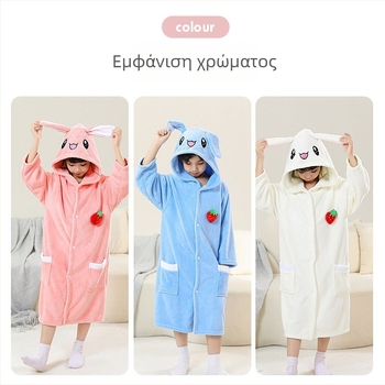Παιδική Καλυμμένη Πετσέτα Μπάνιου με Κουκούλα από Coral Velvet, Επένδυση από Γούνα Κουνελιού, Γρήγορο Στέγνωμα, Unisex, Άνοιξη