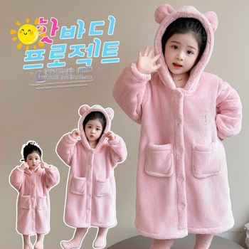 Παιδική ρόμπα μπάνιου με κουκούλα για τον χειμώνα – μοτίβο καρτούν, παχύ ύφασμα, πολυεστέρας με μείγμα μαλλιού, χαλαρός στυλ, διατηρεί τη ζεστασιά