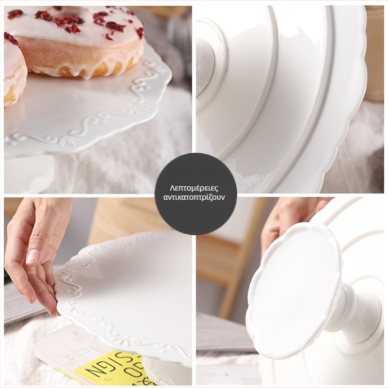 Πορσελάνινο κυκλικό πιάτο επιδορπίου με ανάγλυφο μοτίβο φρούτων, κατάλληλο για φούρνο μικροκυμάτων, γυαλισμένη επίστρωση, μοντέρνο απλό στυλ, σταντ για τούρτες